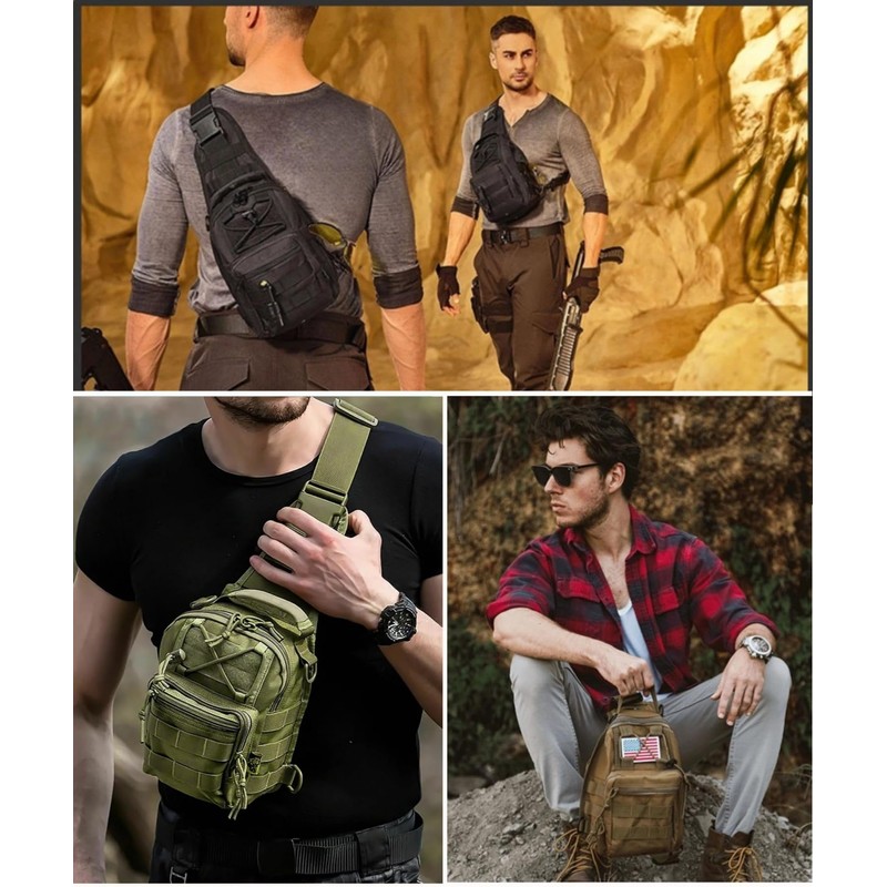 mulanfeng Tactical Sling Backpack, Military Shoulder Bag, Molle Crossbody Pack