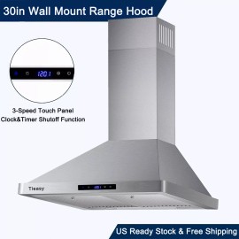 Tieasy 30 inch 700CFM Wall Mount Range Hood 3-speed Touch Panel Stainless Steel
