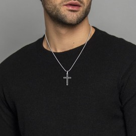 GAVU Black Cross Necklace for Men, Black Diamond Necklace for Men, Stainless Steel Pendant Necklace for Men 20"