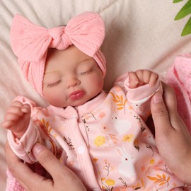 BABESIDE Lifelike Reborn Baby Dolls - 17 Inch Realistic Soft Vinyl Sleeping Baby Dolls with Pink Headband & Bunny Outfit, Poseable Newborn Dolls with Accessories Gift for Girls Age 3+