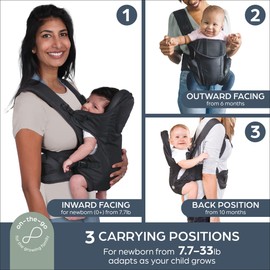 Dreambaby Manhattan Adjustable 3 in 1 Position Baby Carrier - IHDI Approved Hip Healthy - Newborns Toddlers up to 33lbs - Fits for Most Adult Sizes - Black - Model L296