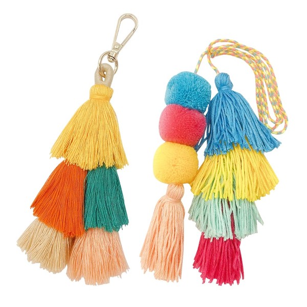 HLIWS Colourful Tassel Keyring, Handmade Colourful Boho Pom Pom Tassel