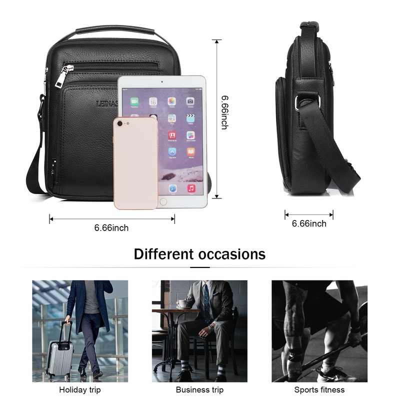 Naudamp Men's Shoulder Bag Leather Shoulder Bag Casual Waterproof Bag
