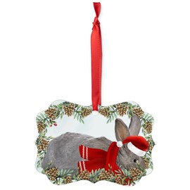 Grey Flemish Giant Rabbit Christmas Ornament 2024 Benelux Aluminum Holiday Decoration with Pinecone Red Scarf Santa Hat Winter Home Decor Gifts for Rabbit Lovers