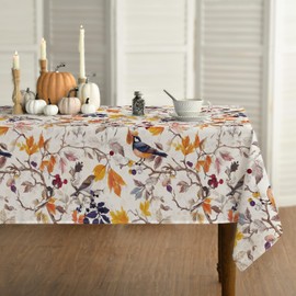 Horaldaily Fall Tablecloth 52×70 Inch Rectangular, Bird Autumn Harvest Tree Washable Seasonal Table Cover for Party Picnic Dinner Decor
