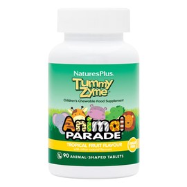 NaturesPlus Animal Parade Tummy Zyme Children’s Digestion Support - Active Enzymes, Lactase, Live Probiotics - Vegetarian, Gluten Free - Tropical Fruit Flavour, 90 Chewables