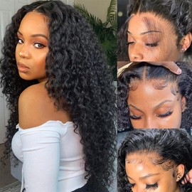 UDJLH Deep Wave Lace Front Wigs Human Hair 26 inch 180 Density 13X6 HD Deep Curly Lace Front Wigs Pre Plucked Lace Frontal Human Hair Wigs for Women Natural Color (26 Inch-12A)