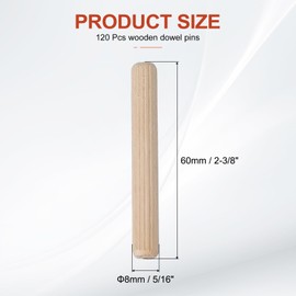 PATIKIL Wooden Dowel Pins 5/16" x 2-3/8" (8mm x 60mm) Straight Dowel Rods Wood Fluted Dowels Rods for Crafts Furniture DIY Hardwood Count 120