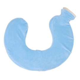 U Shaped Hot Water Bottle Warm Neck Soft Rubber Hot Water Bag with Detachable Cloth Cover Light Blue