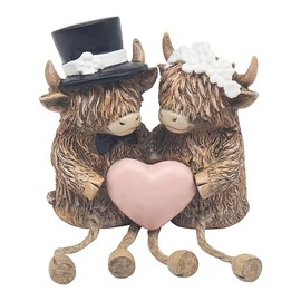 Lesser & Pavey Happy Highland Cow Wedding Day Decor Figurines & Ornaments For Living Room & Office | Decor Accessories Statues For Indoor & Outdoor | Lovely Gifts for Women & Men