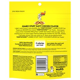 Temptations Jumbo Stuff Crunchy and Soft Cat Treats, Tasty Chicken Flavor, 5.3 oz. Pouch (Pack of 10)