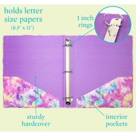 Steel Mill & Co Cute Decorative Hardcover 3 Ring Binder for Letter Size Paper, 1 Inch Round Rings, Floral Binder Organizer for School/Office (Tie Dye)