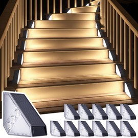 ROSHWEY Solar Stair Lights Outdoor Waterproof, 12 Pack Solar Step Lights for Outside, Triangle Solar Step Lights Stair Light Solar Powered for Deck Step, Front Porch, Backyard, Patio Decor, Cool White