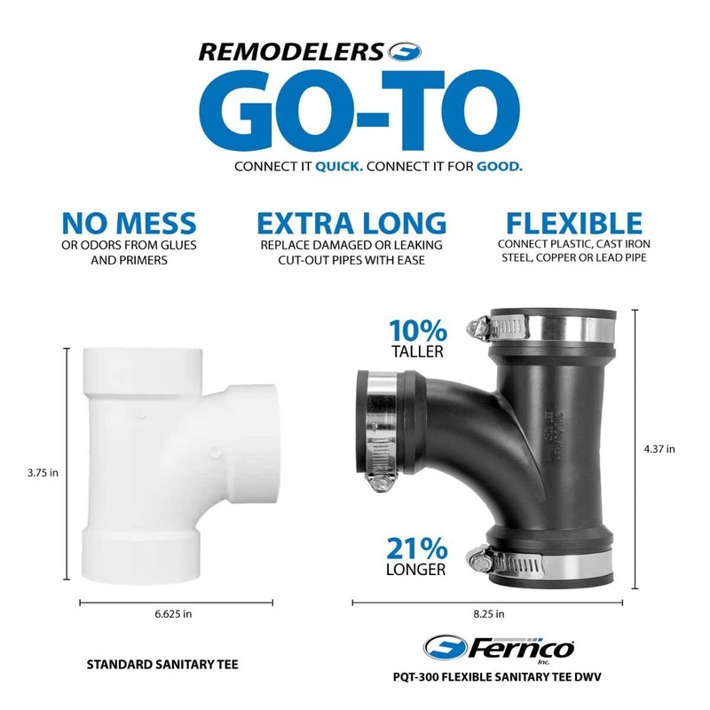Fernco 3" Flexible PVC Tee Includes Optional 2" Reducer Bushing