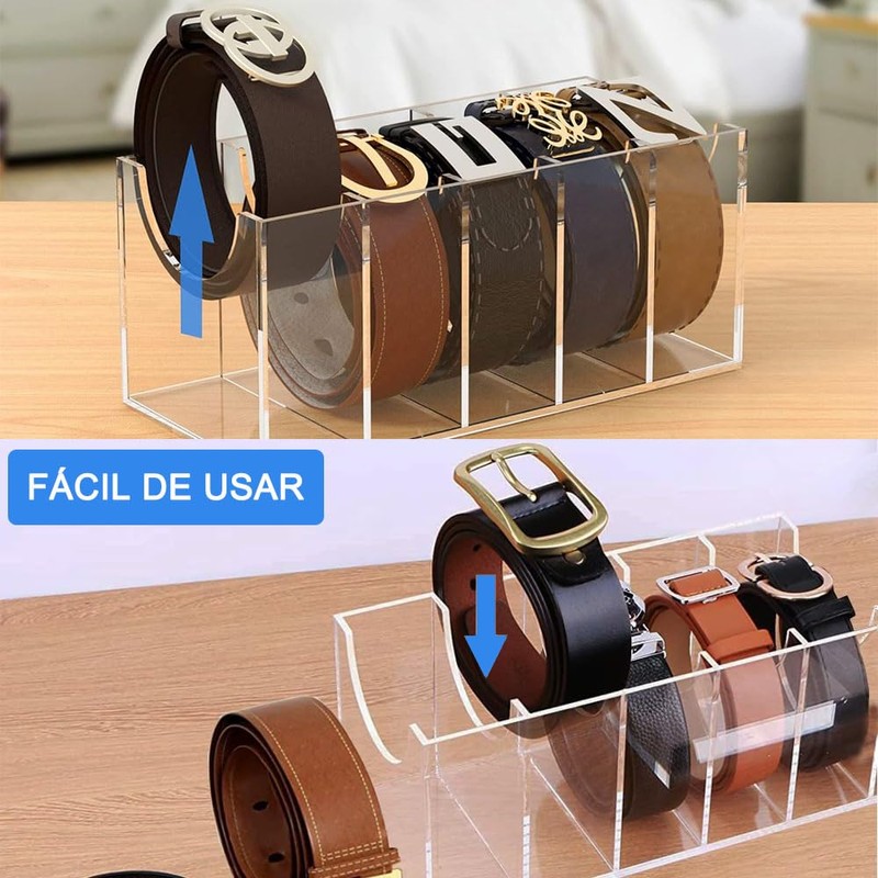 Yundobop Caja de Almacenamiento Moderno para Cinturones, 5 Compartimentos, Transparente