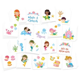 CALITOOS Temporary Tattoos for Kids – Assorted Themes & Sizes – MADE in USA – Tear & Share Sheets – No Scissors Needed – Vibrant on All Skin Tones – Skin-Safe – Party Favors (Mermaid 54pk)