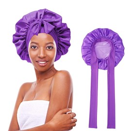 AWAYTR Satin Bonnet Silk Like Bonnets for Sleeping Sleep Cap Double Layer Haircare Bonnet with Elastic Tie Band for Curly Hair Night Cap Pink:_Deep Purple