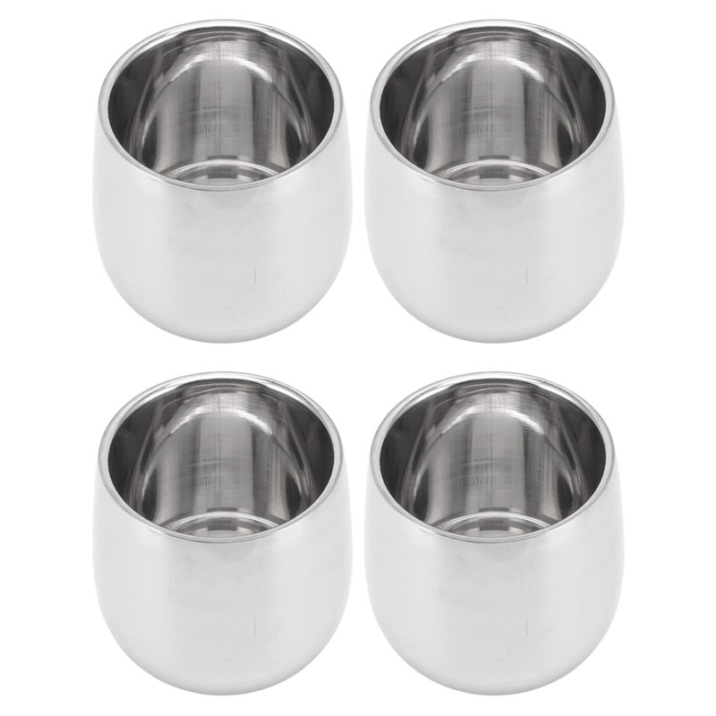 Set of 4 Coffee Cups, Stainless Steel, Double-Walled Insulation, Prevent