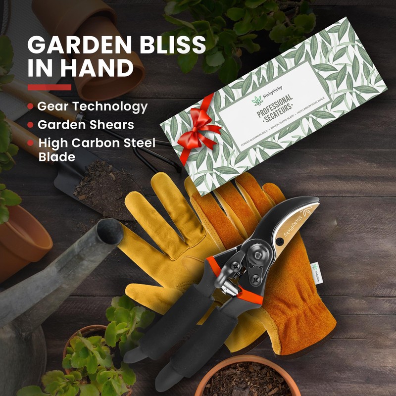 NickyPicky Secateurs Heavy Duty- Precise Pruning Power with Bypass Titanium,