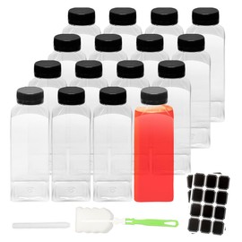 BiBOTLSFLY 350ml 16 Pack Plastic Juice Bottles with Black Lids, Reusable Bulk Beverage Containers for Storing Juices, Milk, Smoothie and Other Homemade Beverages