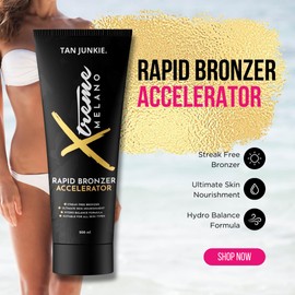 Tan Junkie Xtreme Melano Rapid Bronzer Accelerator 200ml - Luxurious Sunbed Cream for Enhanced Tanning, Skin Nourishment & Hydration - with Carrot Root, Kukui Oil & Pineapple Extracts