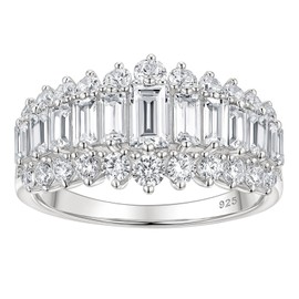 Wuziwen Emerald Cut Wedding Bands for Women Engagement Rings for Her Cubic Zirconia Eternity Ring 925 Sterling Silver Size 6