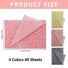 Bekecidi 40 Sheets Leopard Print Tissue Paper Leopard Print Tissue Paper for Gift Wrapping Paper for Birthday Wedding Valentine's Day Craft Supplies, 4 Colors