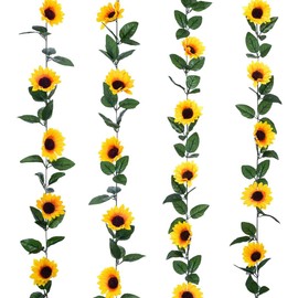 AIMALL 4 PCS Imitation Sunflower Rattan Vine 98.42in Silk Cloth Flower Garland for Garden and Loft Décor