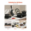 17-Piece Black Granite Nonstick Cookware Set Detachable Handle Space-Saving Induction
