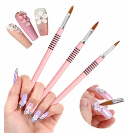 3PCS Brush for Acrylic Nails, Nail Brushes for Acrylic Application, 2/4/5 Sizes with Non-slip Handle, Purple-Pink Gradient for DIY & Home Use