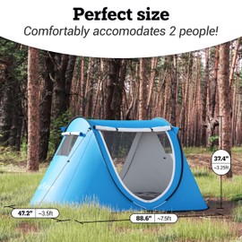 Abco Pop-Up Tent and Automatic Instant Portable Cabana Beach, Pop Up Tents for Camping, Small Tent - For 2 People - 2 Doors - Water-Resistant, UV Protection Sun Shelter with Carrying Bag (Sky Blue)
