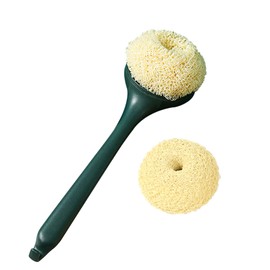 Kitchen Dish Scrubber with Long Handle, Heavy Duty Scrubbing Brushes for Dishes, with Plastic Replacement for Cleaning Kitchen, Pots, Pans, Grills (Long Handle Green)