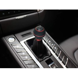 Lunsom 5 Speed Round Shift Knobs, Leather Car Gear Shifter Knob Handle Lever Head Ball Shifting Lever Head Fit for Most Manual Transmission (Black&Red)