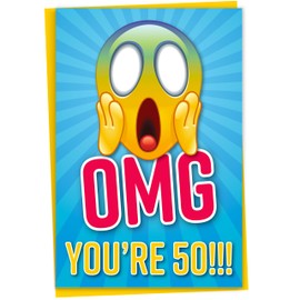Funny 50th Birthday Card for Friend, OMG You're 50 Screaming Emoticon, Getting Old Card, Sister Birthday Card, Brother Birthday Card, Card for Him or Her