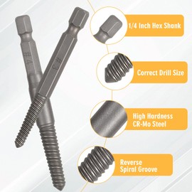 11PCS Screw Extractor Set, Screw Remover and Extractor Bit Set Hex Shank Left Hand Drill Bit and Bolt Kit Easy to Remove Suitable for Broken Damaged and Stripped Screws Studs and Bolts