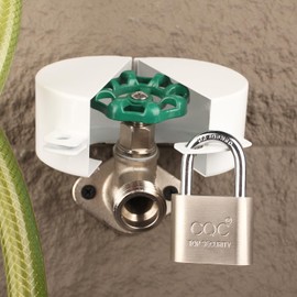Faucet Valve Lock-Metallic White(with Padlock) Tap Lock-Outdoor Faucet Lock-Faucet Lock-Lock Water Faucet Outdoor-Faucet Locks OutdoorL - Prevent Water Stealing-Water spigot lock Child Proof