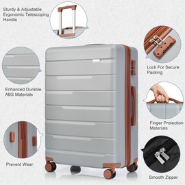 FridayParts Luggage Sets 3 Piece Suitcase Set 20/24/28,Carry on Luggage Airline Approved,Hard Case with Spinner Wheels,Silver