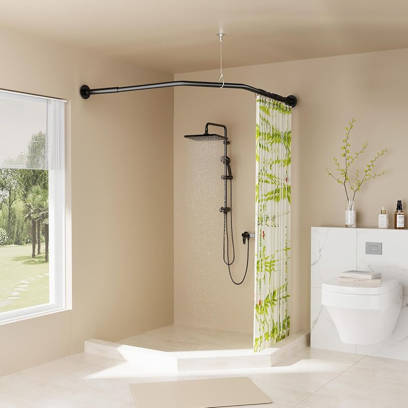 Diamond Shaped Shower Curtain Rod, Adjustable [Both Sides: 22.5" -