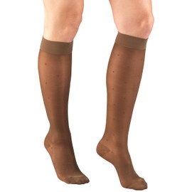 Truform Sheer Compression Stockings, 15-20 mmHg, Women's Knee High Length, Dot Pattern, Espresso, Medium
