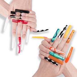 Yocieco Long Press On Nails - 20 Pcs Fake Acrylic Nails with Coffin Design, Stick On Fasle Nails with Square Curve, Handmade Press Ons for Women, Medium