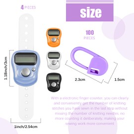 Kingdder 4 Pcs Stitch Counters LCD Finger Digital Row Counter with 100 Pcs Crochet Stitch Marker for Crocheting and Knitting Sewing Weaving, Resettable Finger Counter for Crochet, Knitting, Score, Lap