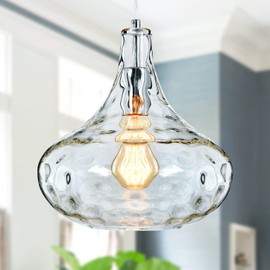 KOKAiZeeKi 1-Light Large Pendant Light Vintage Farmhouse Smoke Gray Glass Pendant Light Kitchen Island Ceiling Hanging Light Fixture Modern Chandelier Pendant Light (11”-Smoke Gray)