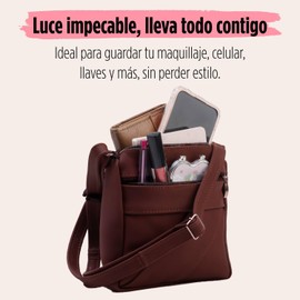 Bolso crossbody mujer, impermeables, bolsa para mujer correa ajustable 100% piel genuina pequeña y artesanal, regalo para mamá (rojizo)