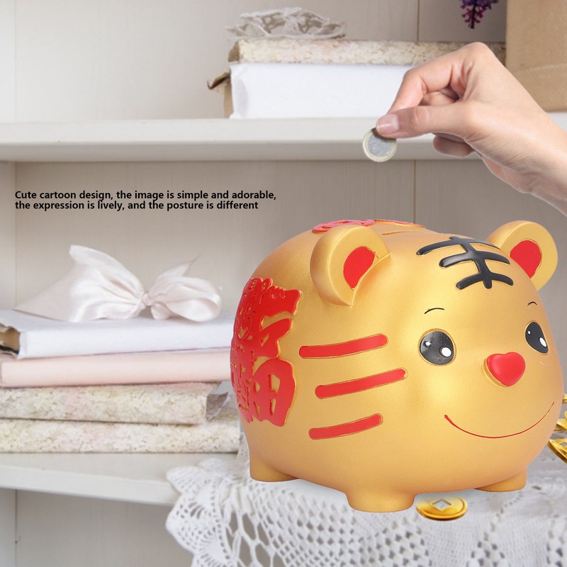 Coin Bank Cute Cartoon Tiger Shape Hand Painted Piggy Bank