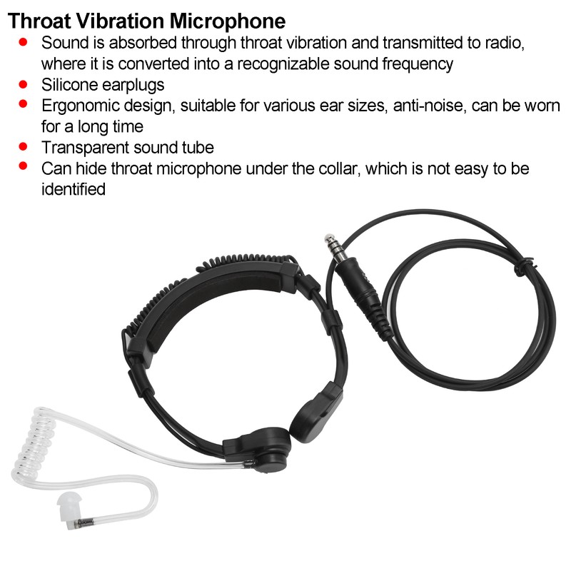Telescopic Throat Vibration Microphone Earphone Headphone for Walkie Talkie Radio