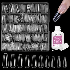 Venares Nail Tips Set with Glue, 500 Pieces Artificial Nails Set 10 Sizes Nail Tips for Gel Nails, Fake Nails Tips for Gel Nails Set, Soft Gel Nails Tips Set with Glue
