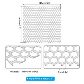 PATIKIL 5.5" x 5.5" Perforated Metal Sheets, 19Ga 0.24" Hexagonal Hole 304 Stainless Steel Mesh Stagger Expanded Perforated Metal Plate for Ventilation Grill Security Grates