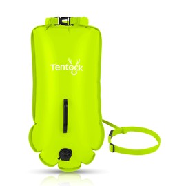 Tentock Swimming Buoy 28L Waterproof Inflatable Dry Bag Swimming Safety Float for Water Sports, Open Water Floats, Triathletes, Kayakers and Snorkelers (Bright Green)