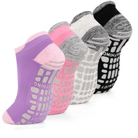 GRPSKCOS Yoga Socks Women's 4 Pairs Pilates Socks Stopper Socks Women's Non-Slip Socks for Yoga, Barre, Hospital, Dance 35-43, 01 Black+Grey+Pink+Purple, 40-43