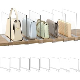 Shelf Dividers Purse Organizer for Closet: 8-Pack Acrylic Bag Storage Organizer for Handbags, Clutches, Clothes, Sweater, Towel